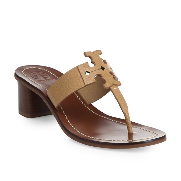 Tory Burch Shoes - Tory Burch Tan Leather Logo Thong Sandal